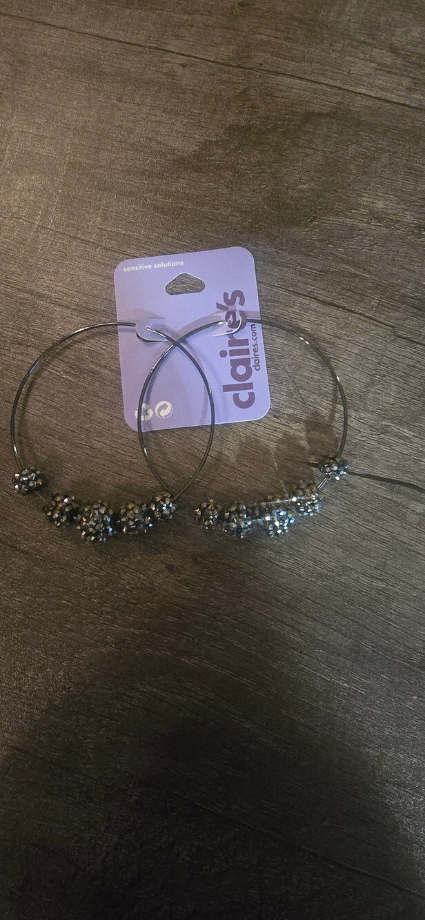Claires Sensitive Solutions Large Silver-Tone Hoop Earrings with Rhinestone Bead